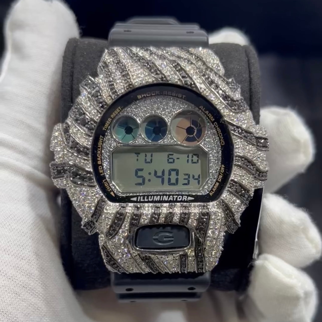 Custom Two Tone Moissanite Diamond G Shock DW6900 Watch Case 14K Gold