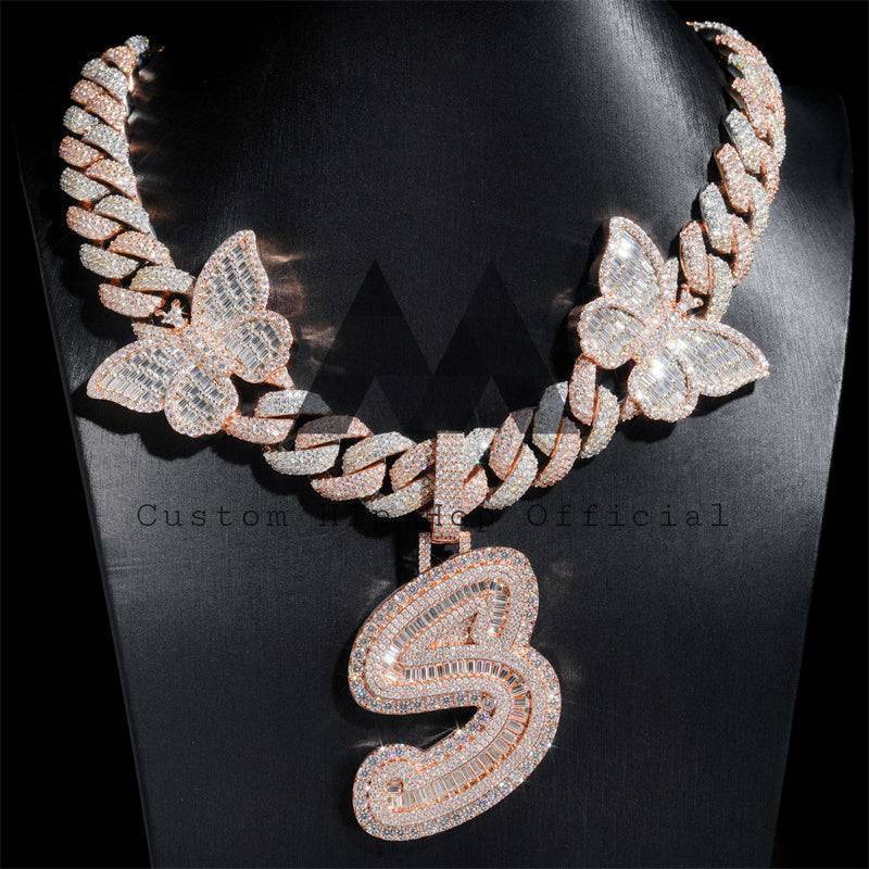 Custom VVS D Color Moissanite Iced Butterfly Cuban Chain Hip Hop