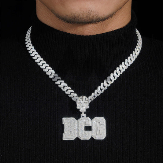 Iced Out Moissanite Diamond 2" Width Skull Bail Custom Name Pendant Fit For 10MM Cuban Chain