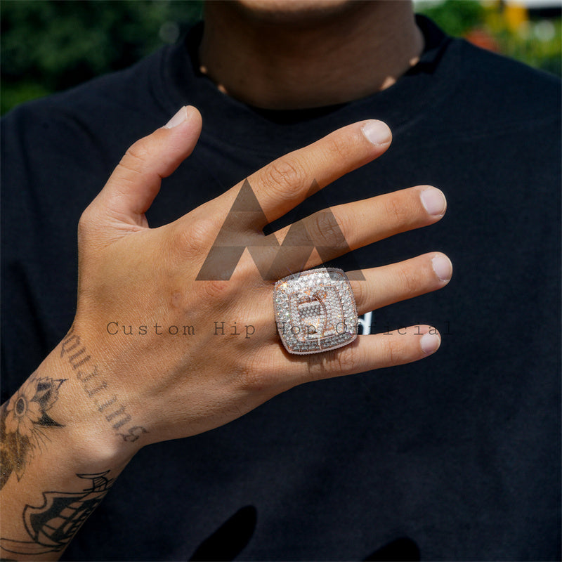 35MM Solid Silver Iced Out Custom Initial Championship Ring Hip Hop Style Rose Gold