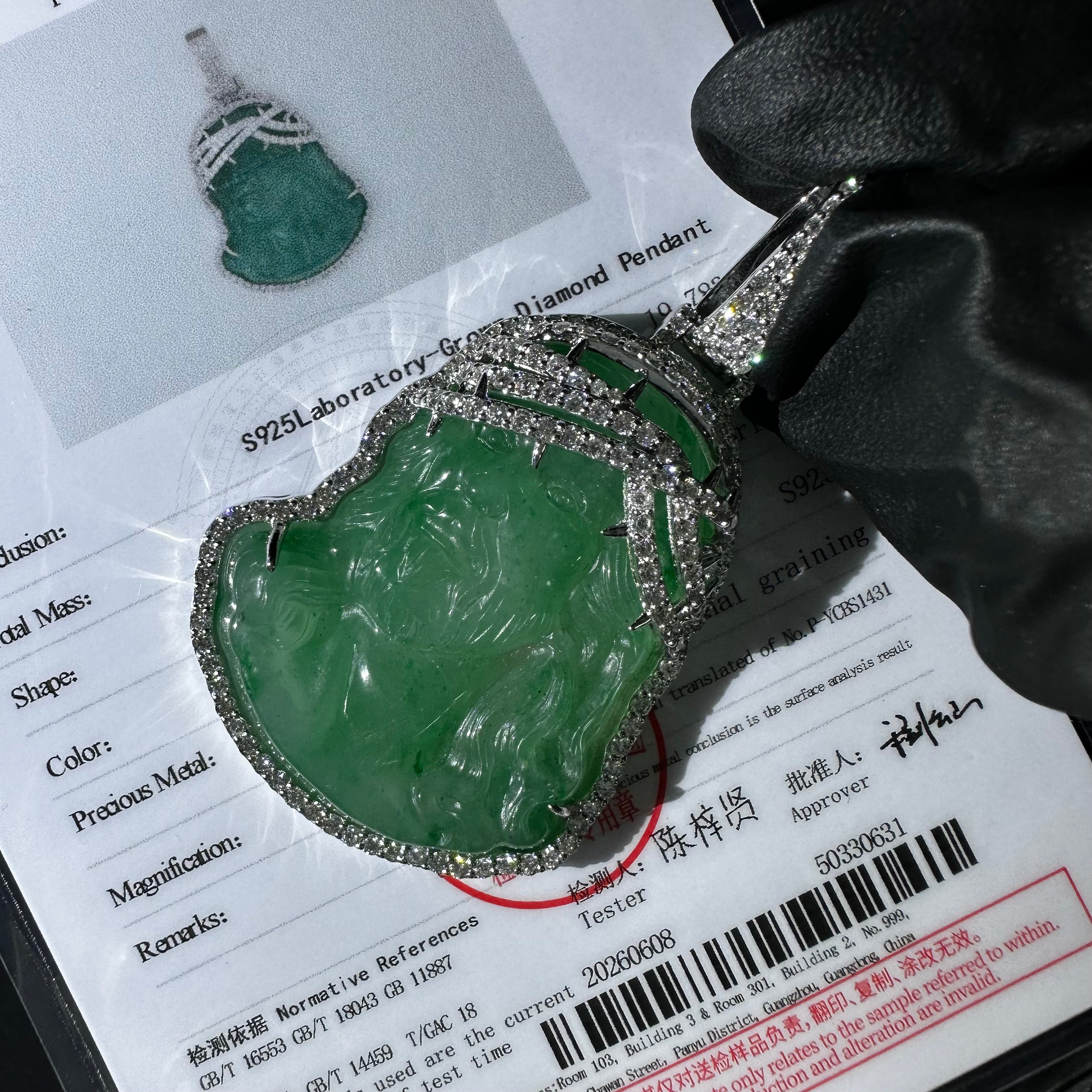 925 Sterling Silver Lab Grown Diamond Jade Jesus Pendant Iced Out