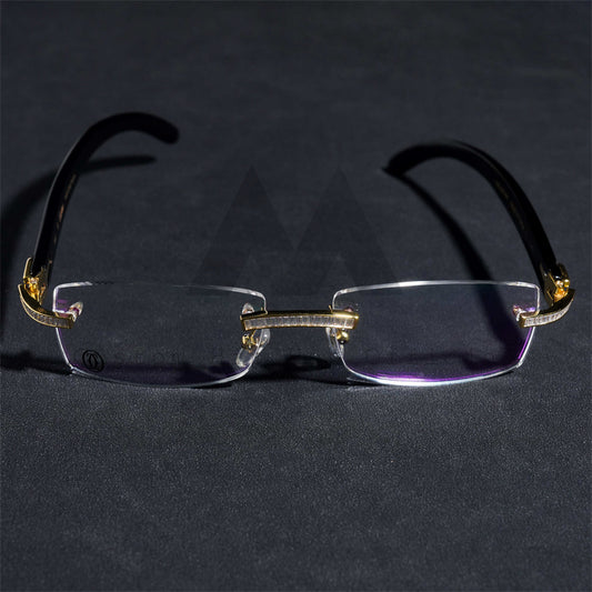 Baguette Diamond Design Moissanite Glasses With Clear Lens Gold Plated 925 Silver