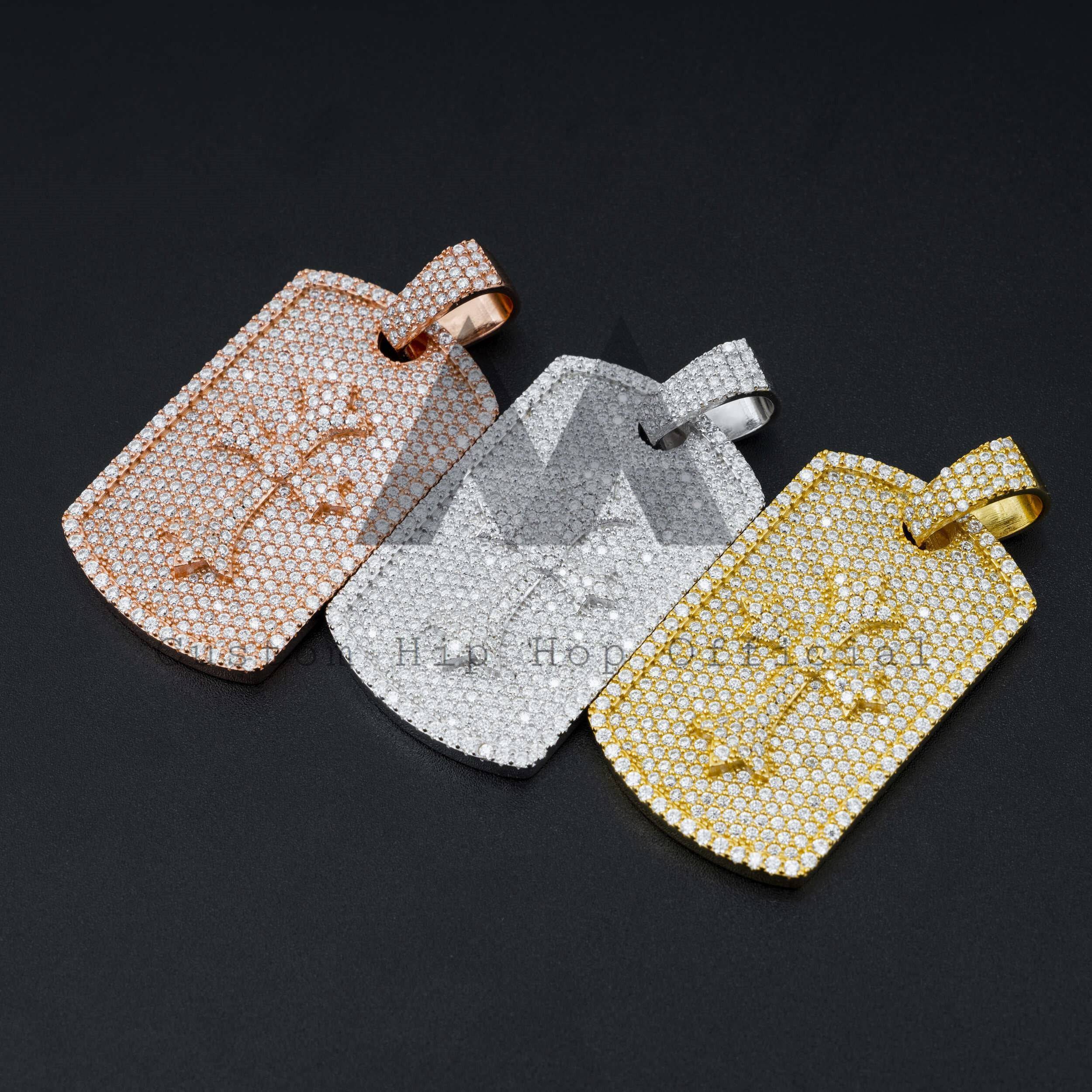 Hip hop jewelry featuring fully iced cross in middle Moissanite dog tag pendant fit for 4MM tennis chain2