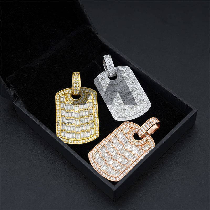 Luxury 925 Sterling Silver Dogtag Pendant with Moissanite Diamond for Men Hip Hop Jewelry2