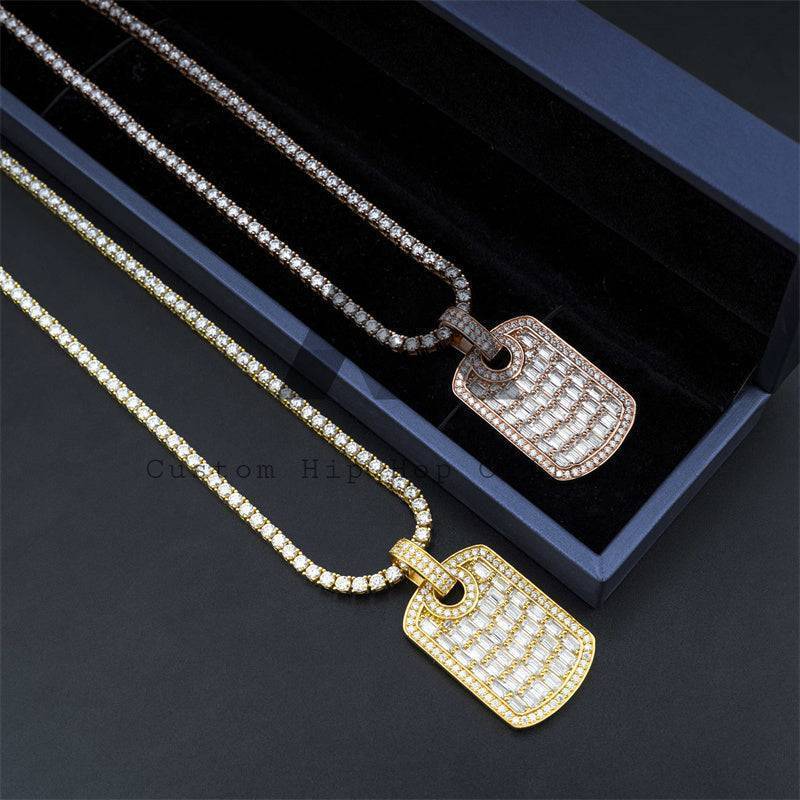 Luxury 925 Sterling Silver Dogtag Pendant with Moissanite Diamond for Men Hip Hop Jewelry0