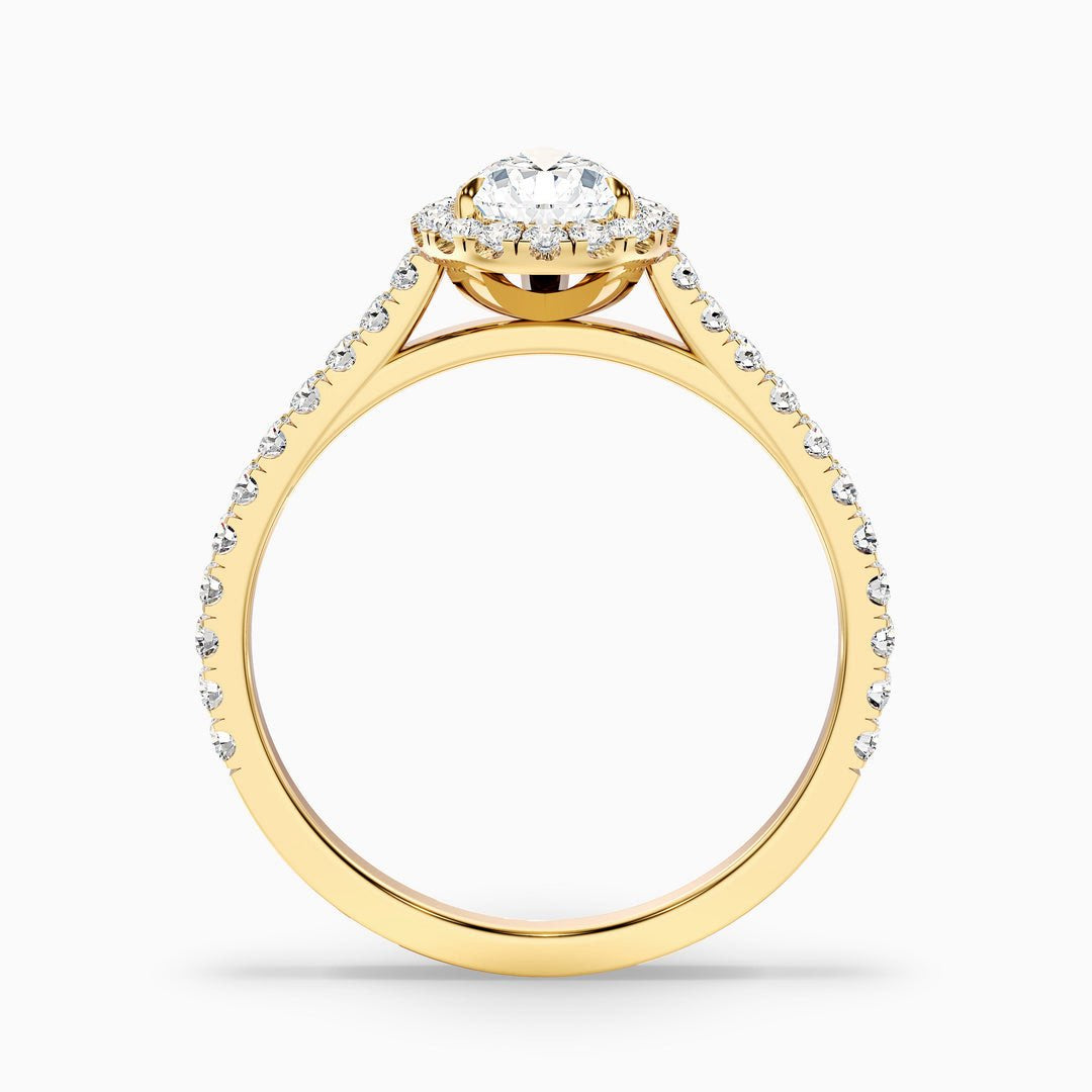 1 Carat Pear Shaped Halo Lab Grown Engagement Ring in 10k Yellow Gold