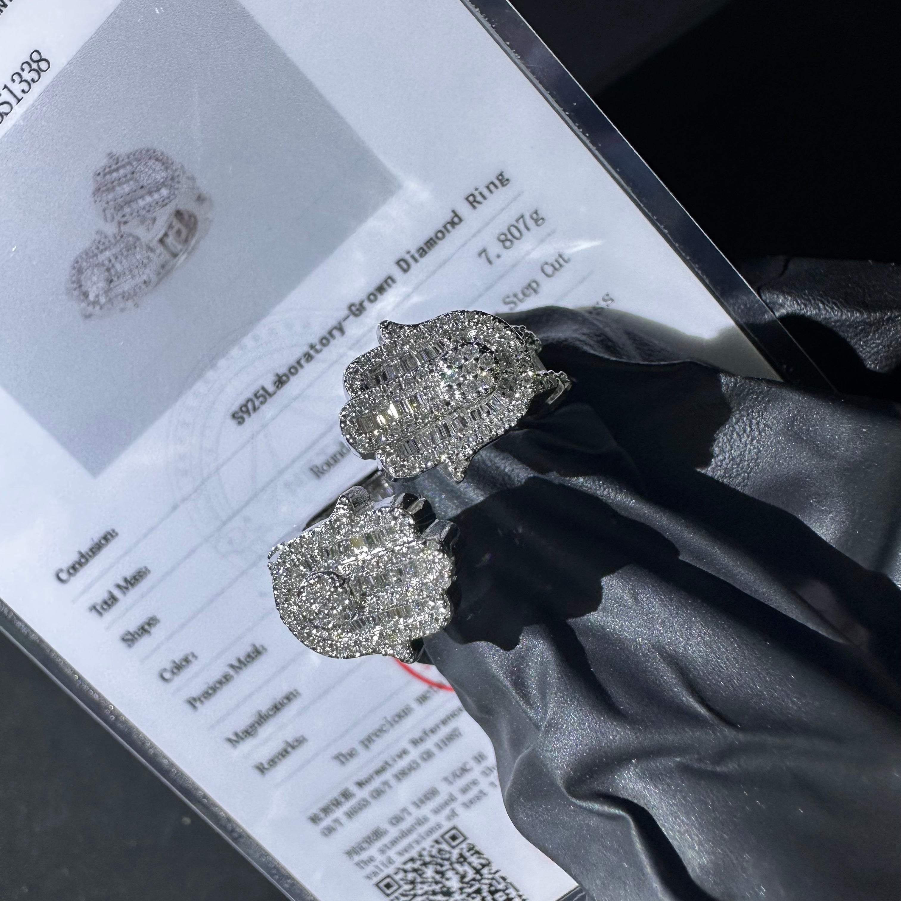 925 Sterling Silver Lab Grown Diamond Hamsa Ring