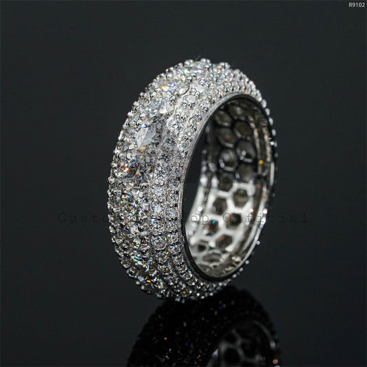 Iced Out Sterling Silver 925 Men Fashion Design Moissanite Eternity Ring Pass Diamond Tester