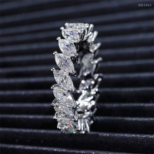 360 Fully Iced Marquise Cut Eternity Ring Moissanite Diamond 925 Sterling Silver