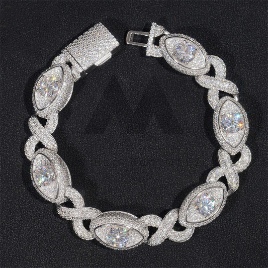 15MM Evil Eye Infinity Link Cuban Bracelet Sterling Silver Moissanite Diamond Iced Out Jewelry