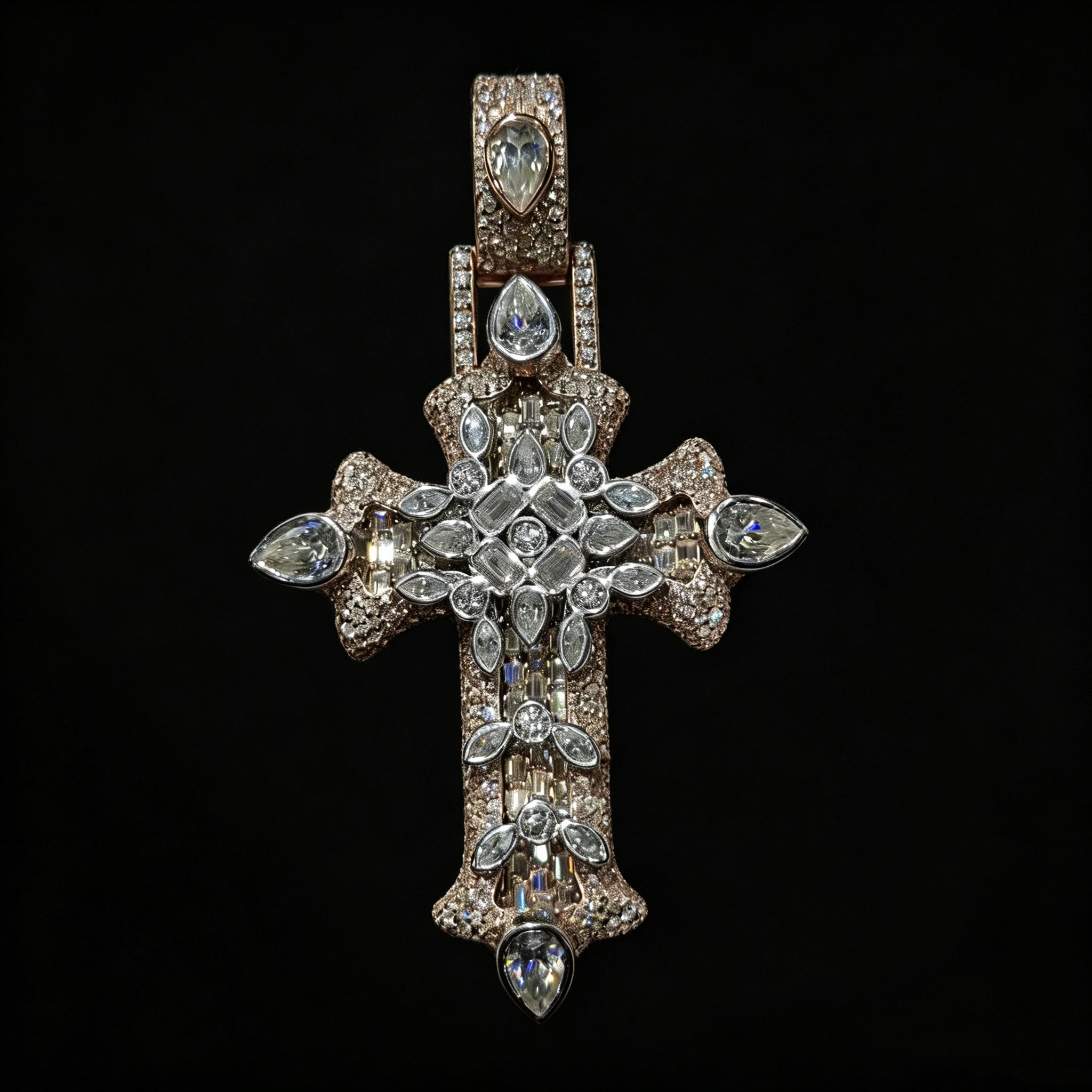 New Style Flower Design Cross Pendant Moissanite Charm 3.5Inch