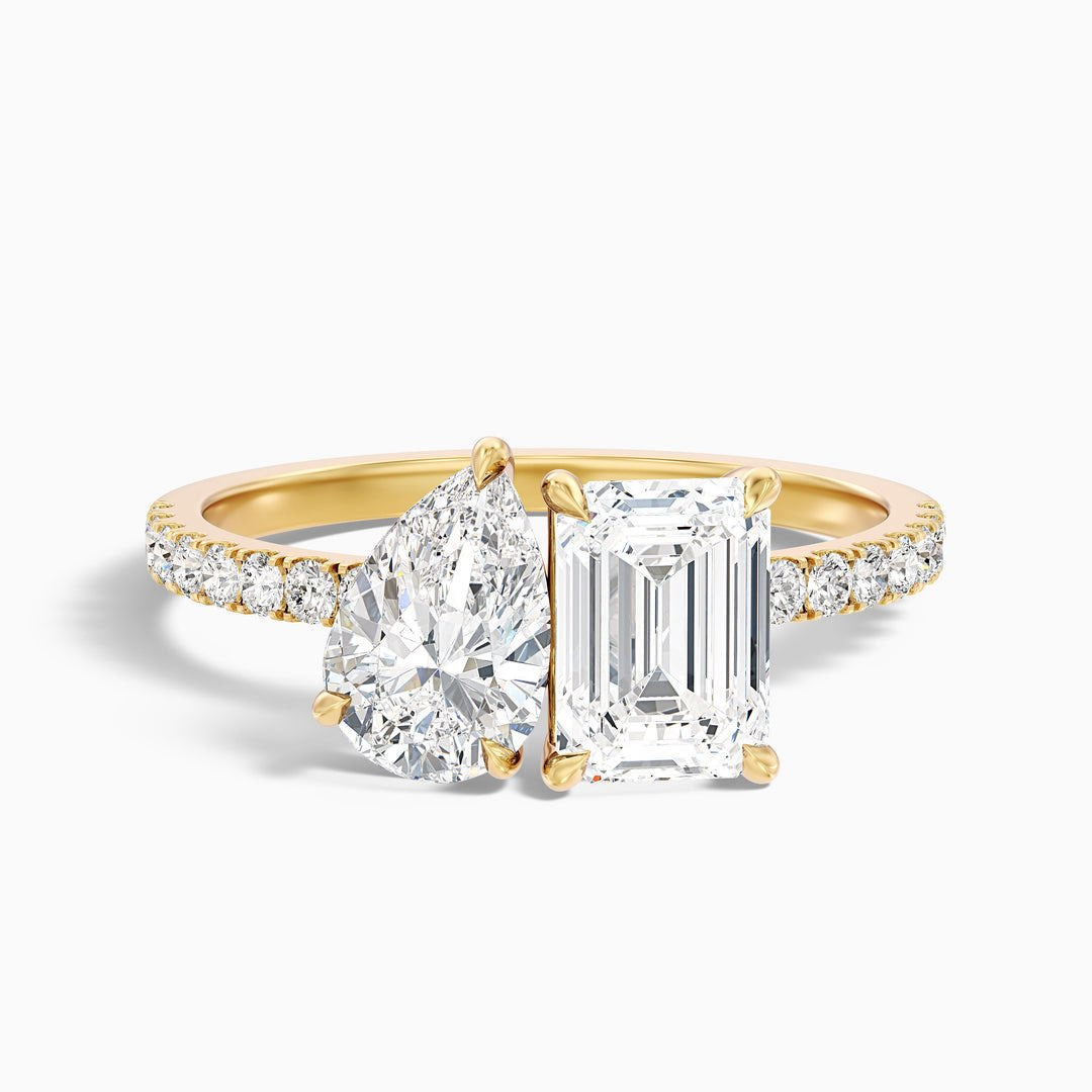Toi Et Moi Pave Ring in 14k Yellow Gold With Pear and Emerald Lab Grown Diamond 1CT