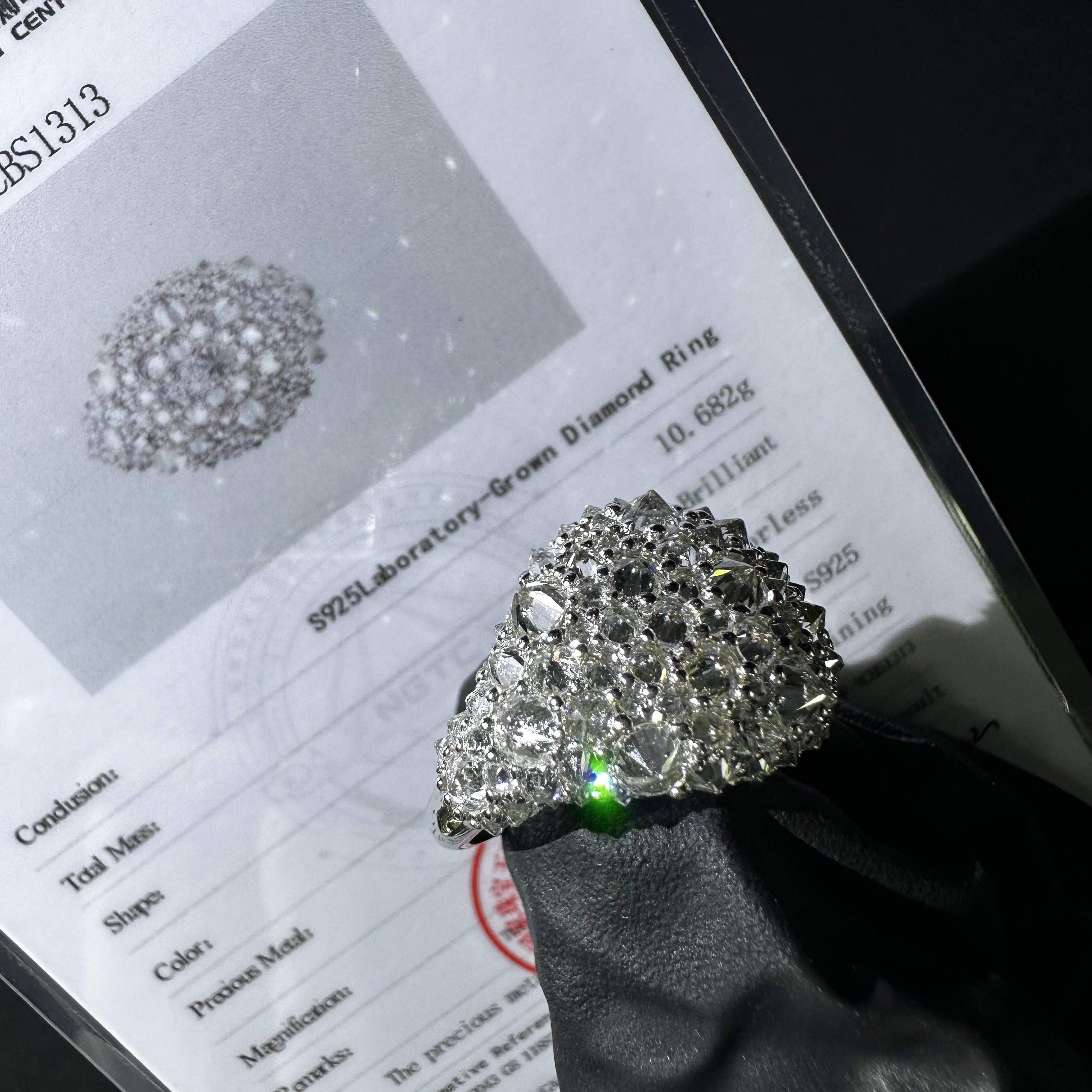 925 Sterling Silver Lab Grown Diamond Inverted Upside Down Mosaic Setting Ring