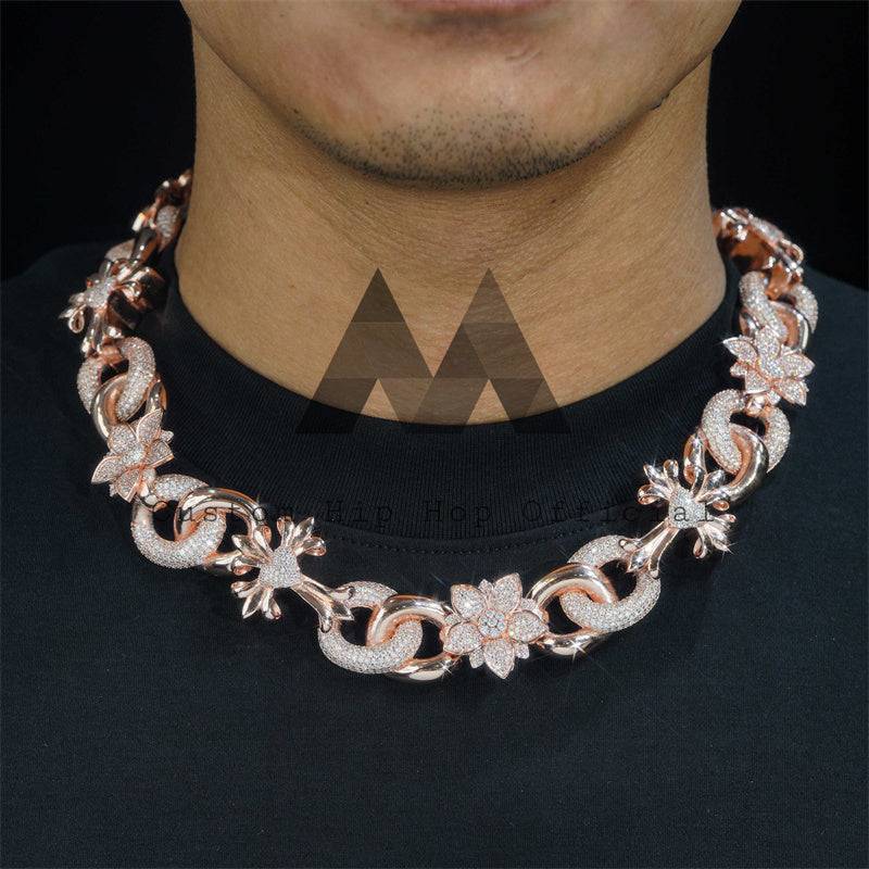 Iced Out Hip Hop 20MM Flower Cuban Link Chain With Moissanite Diamond Pass Diamond Tester