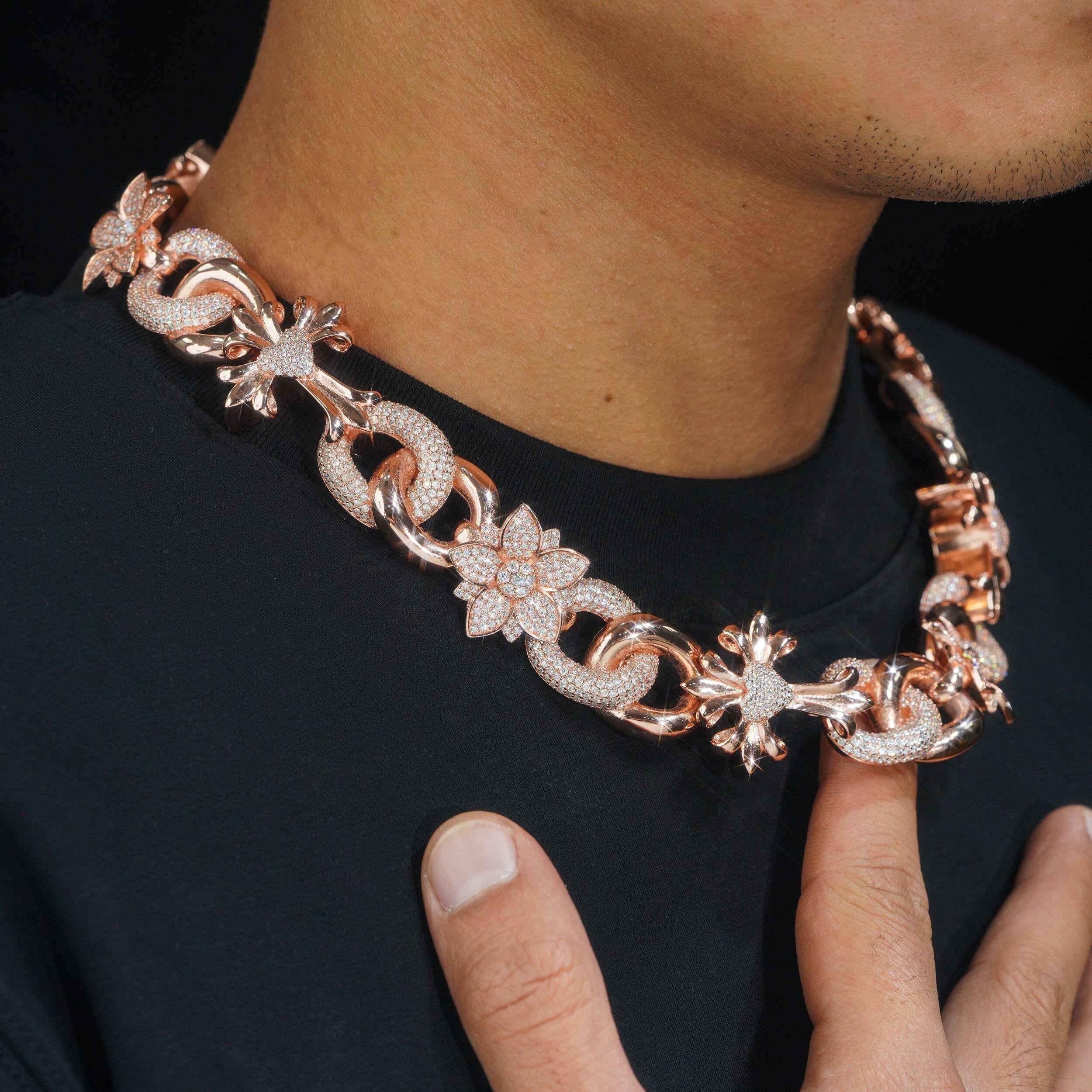 Iced Out Hip Hop 20MM Flower Cuban Link Chain With Moissanite Diamond Pass Diamond Tester