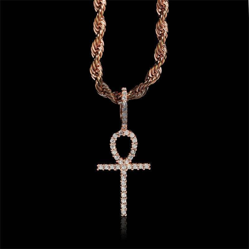 Hip Hop Iced Out Ankh Cross Moissanite Pingente VVS Grade Pass Diamond Tester