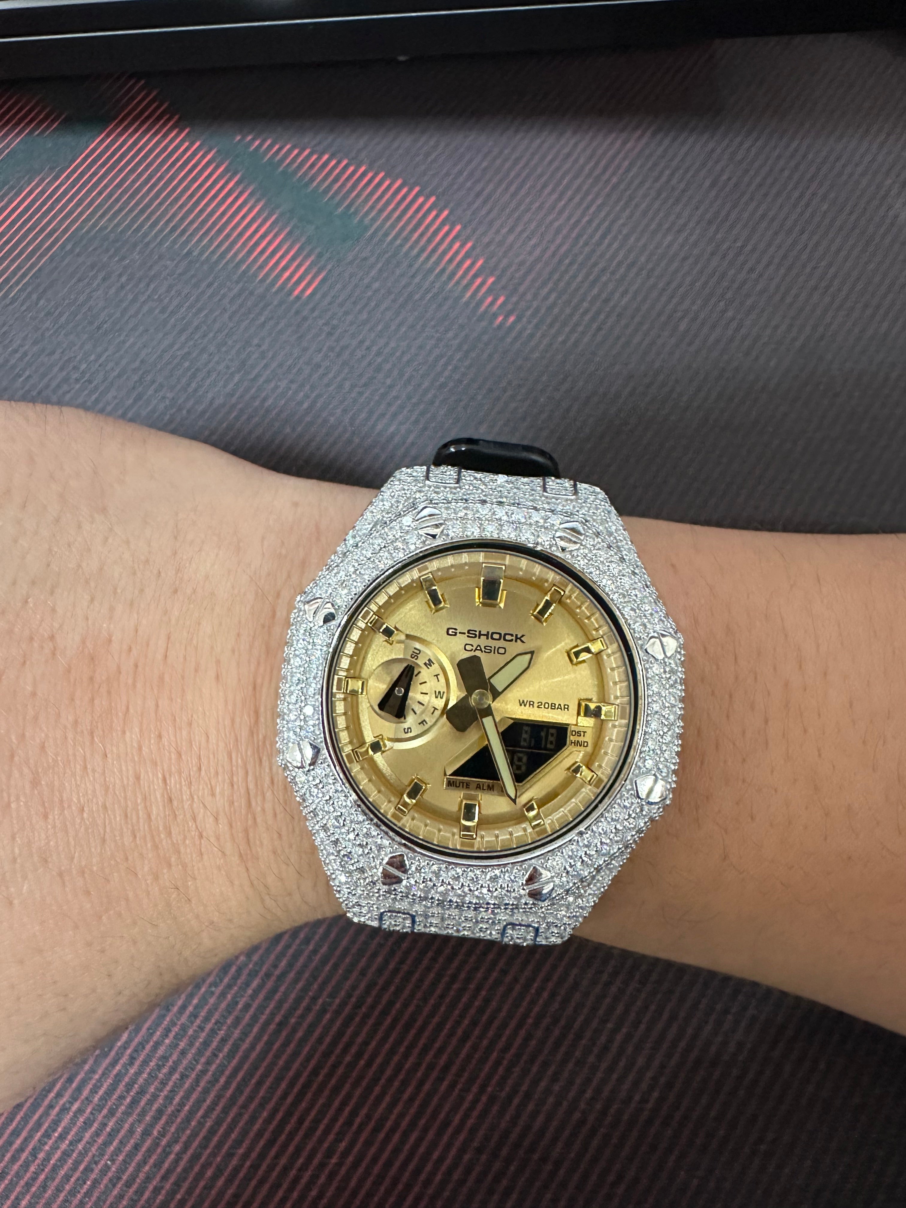 G Shock GA2100 Moissanite Watch Case 14K Gold