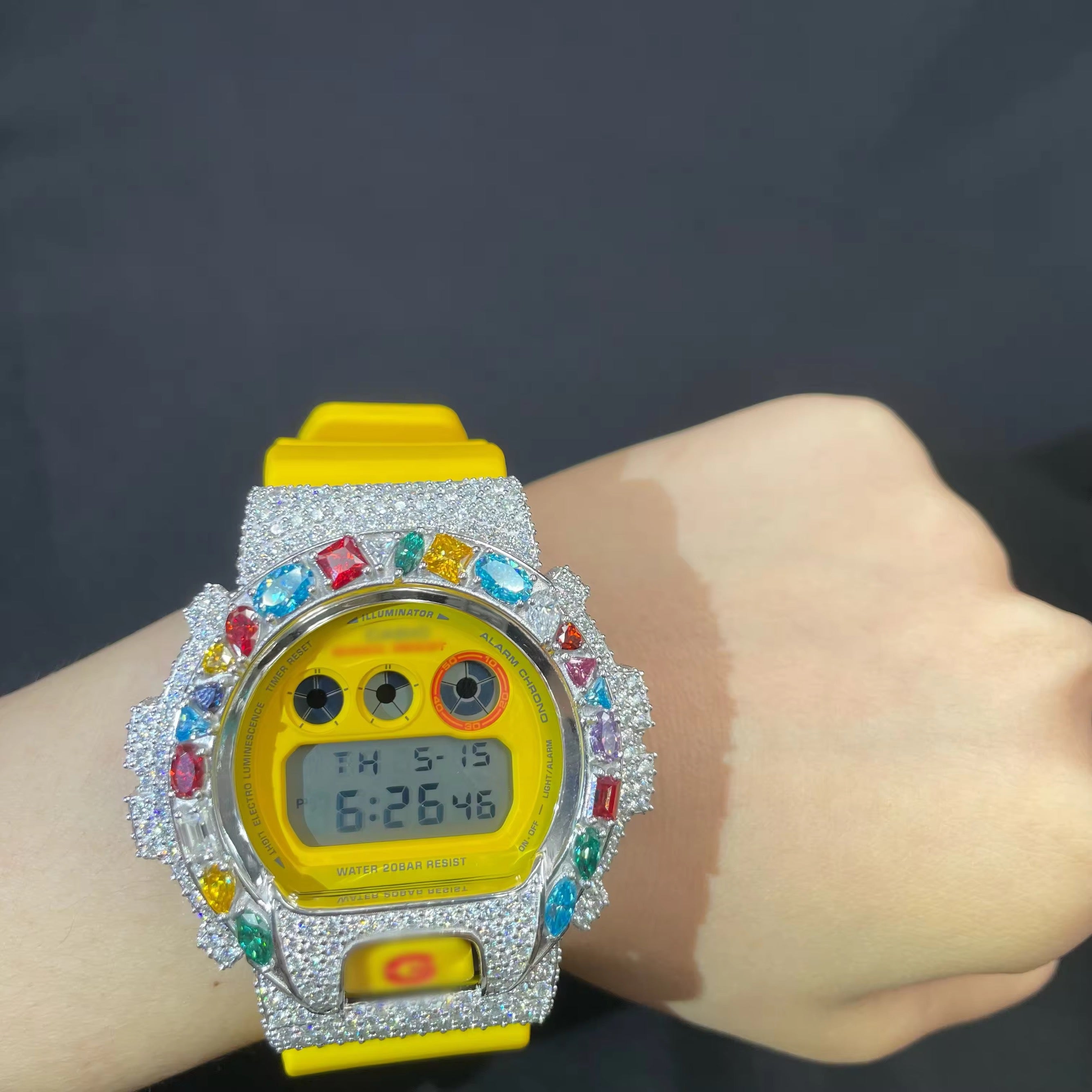 G Shock Iced Out DW6900 Moissanite Watch Case 10K Gold