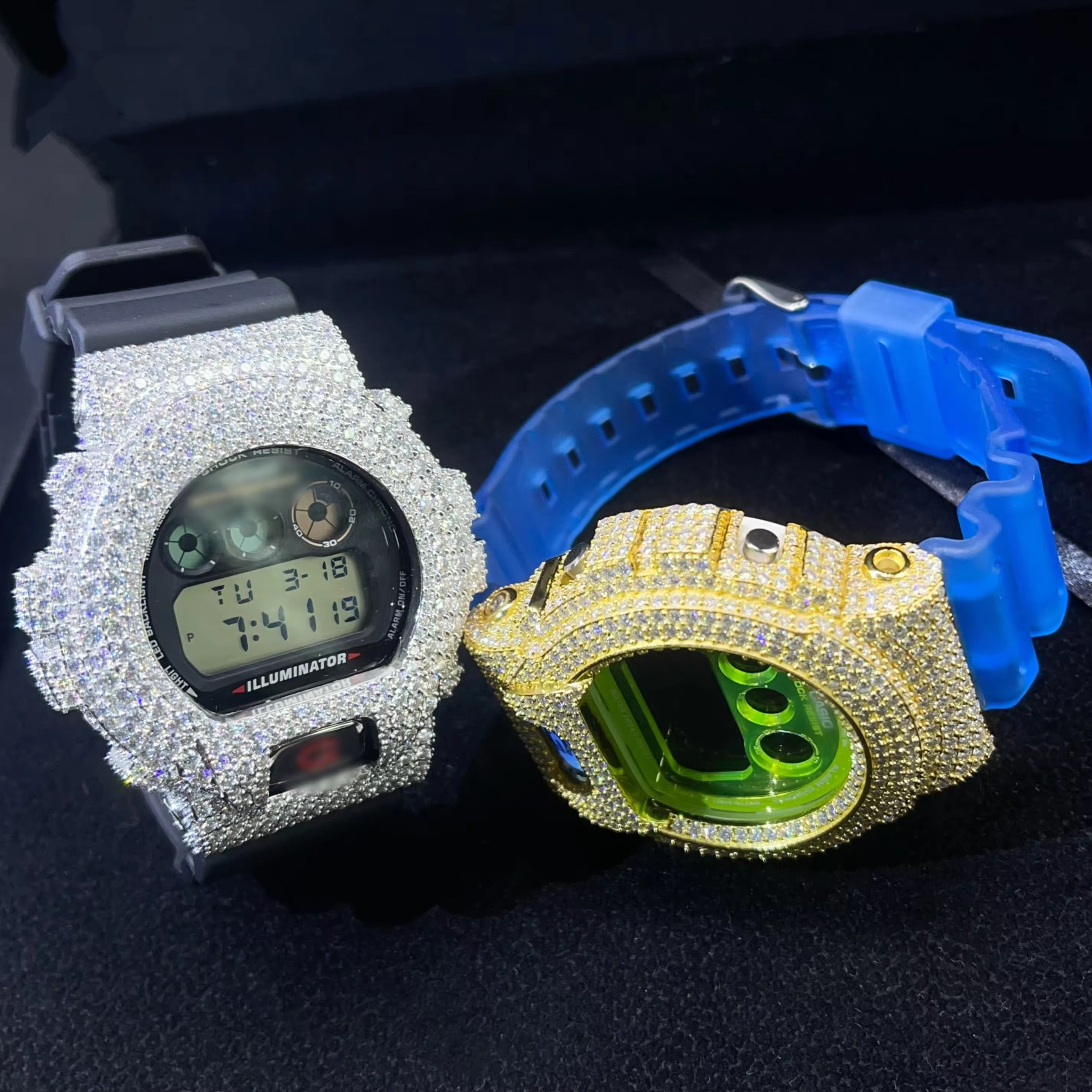 G Shock Iced Out DW6900 Moissanite Watches Case 14K Gold
