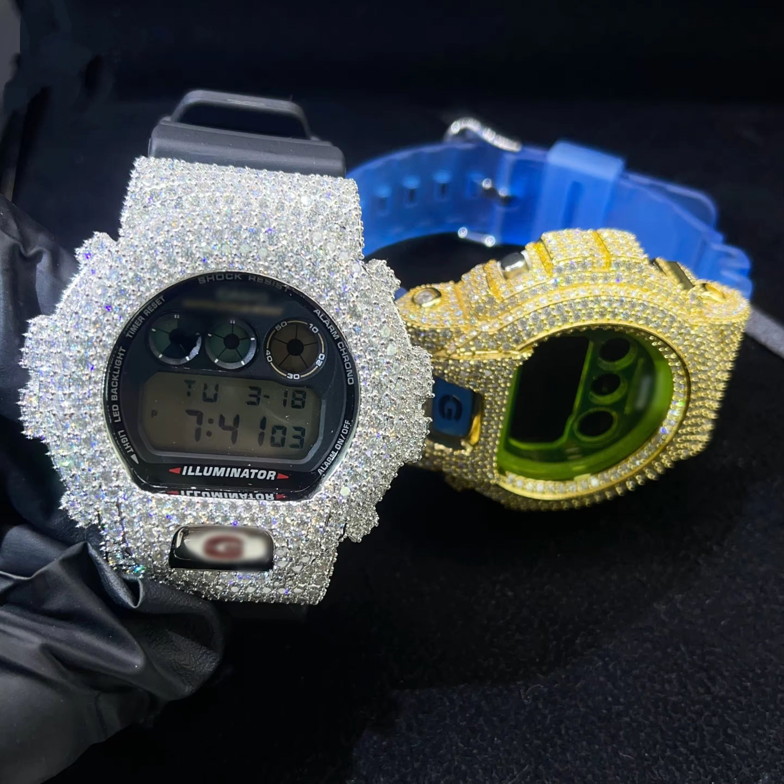 G Shock Iced Out DW6900 Moissanite Watches Case 14K Gold