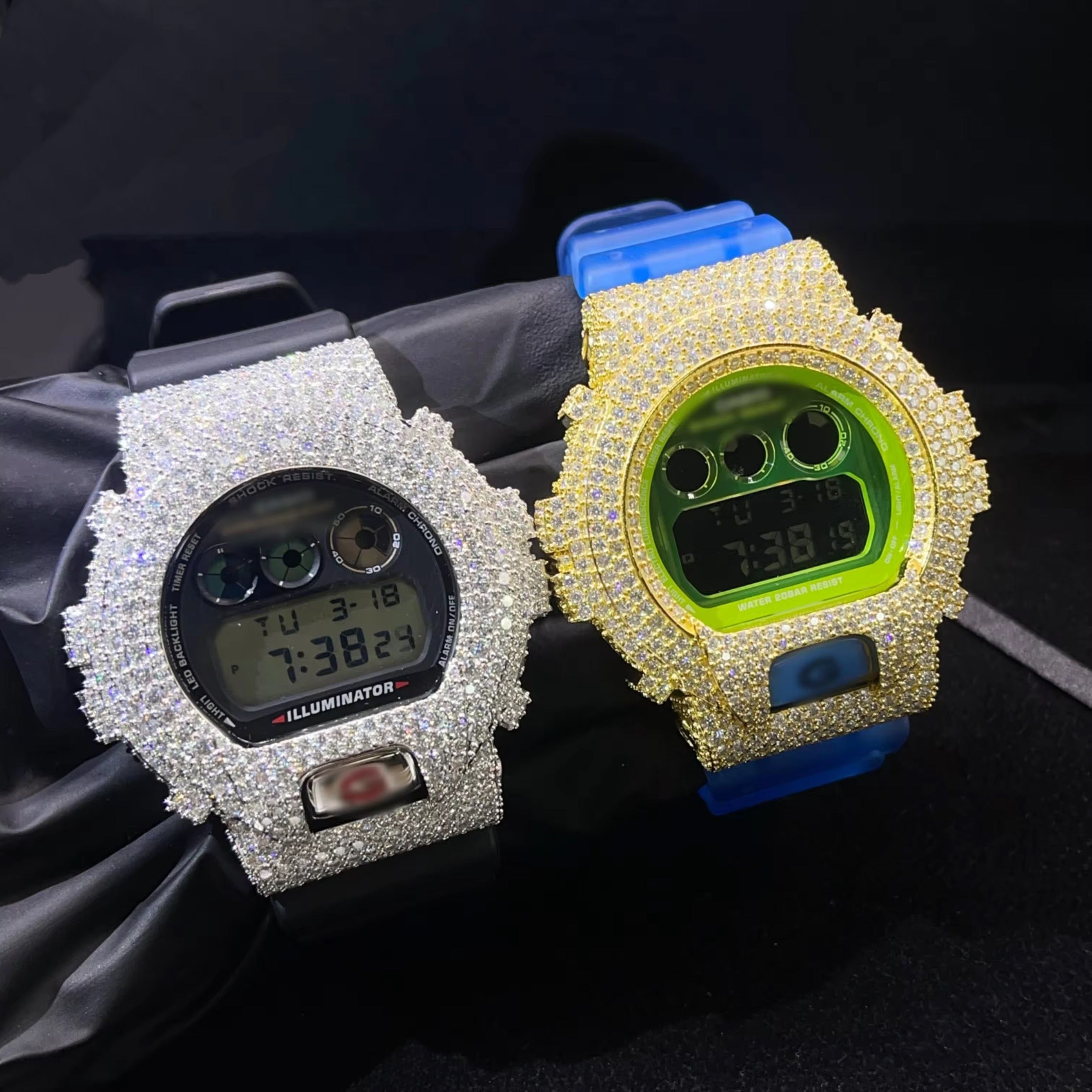 G Shock Iced Out DW6900 Moissanite Watches Case 14K Gold