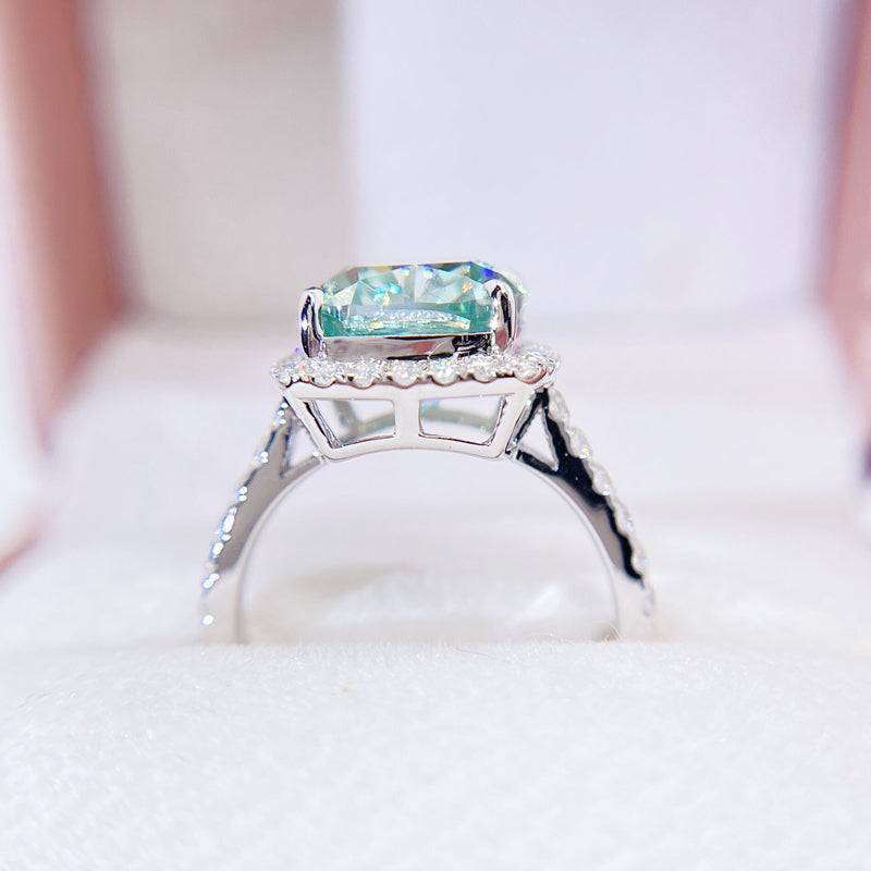 White Gold Halo Diamond Style Tiffany Blue Moissanite Diamond Ring With Tiffany Blue Stone