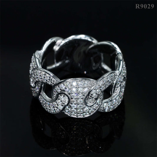 Hip Hop Rapper Jewelry 925 Silver Iced Out Moissanite Gucci Link Mariner Ring For Men