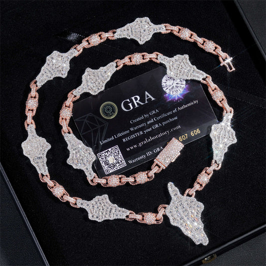 Custom Made Rose Gold Two Tone Iced Out Moissanite Diamond Ball Rosary Chain With Skull Hand