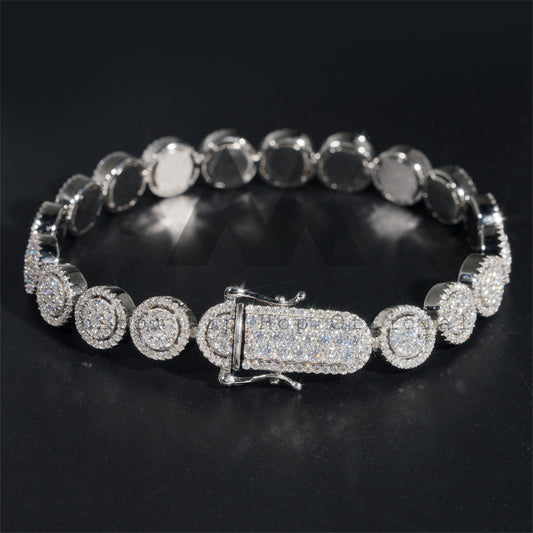 925 Sterling Silver Iced Out Men Fashion Design 10MM Circle Cluster Link Tennis Bracelet With Moissanite