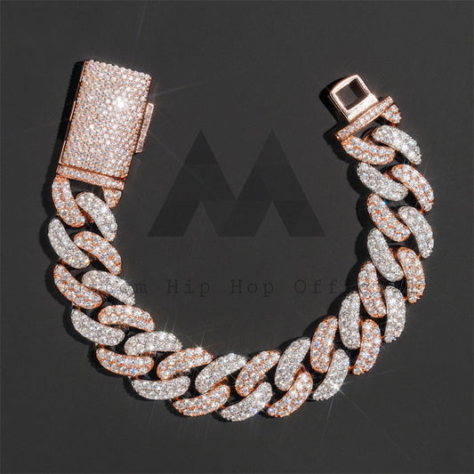 Round link 15MM Moissanite Diamond Cuban Link Bracelet Rose Gold Mix White Gold
