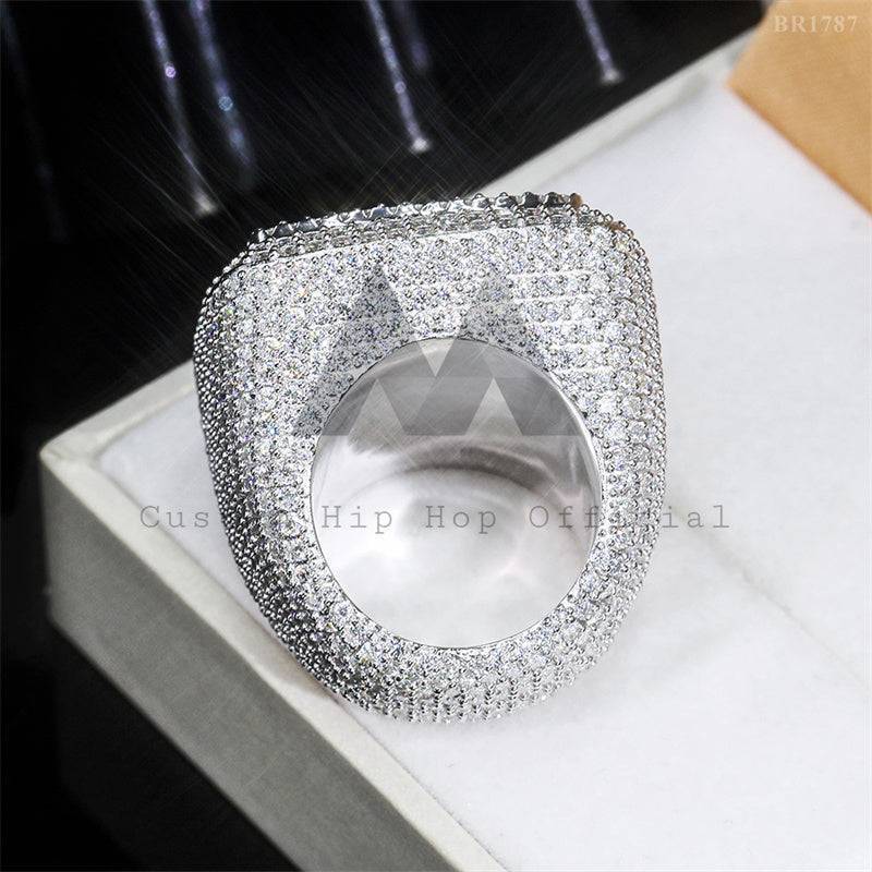 Anel masculino de prata esterlina 925 com corte baguete quadrado gelado VVS Moissanite diamante