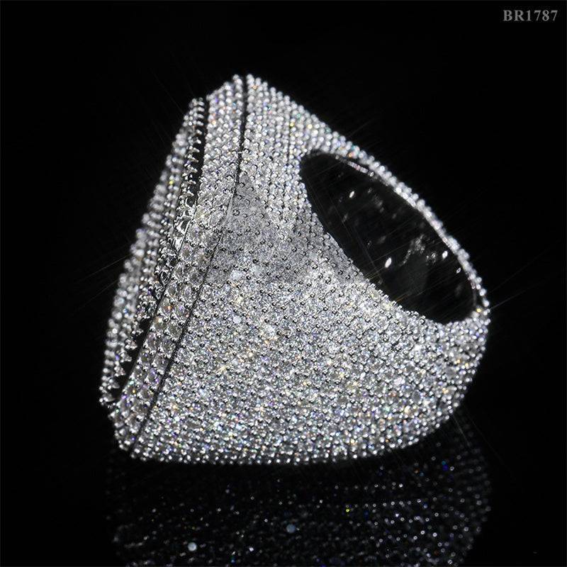 Anel masculino de prata esterlina 925 com corte baguete quadrado gelado VVS Moissanite diamante