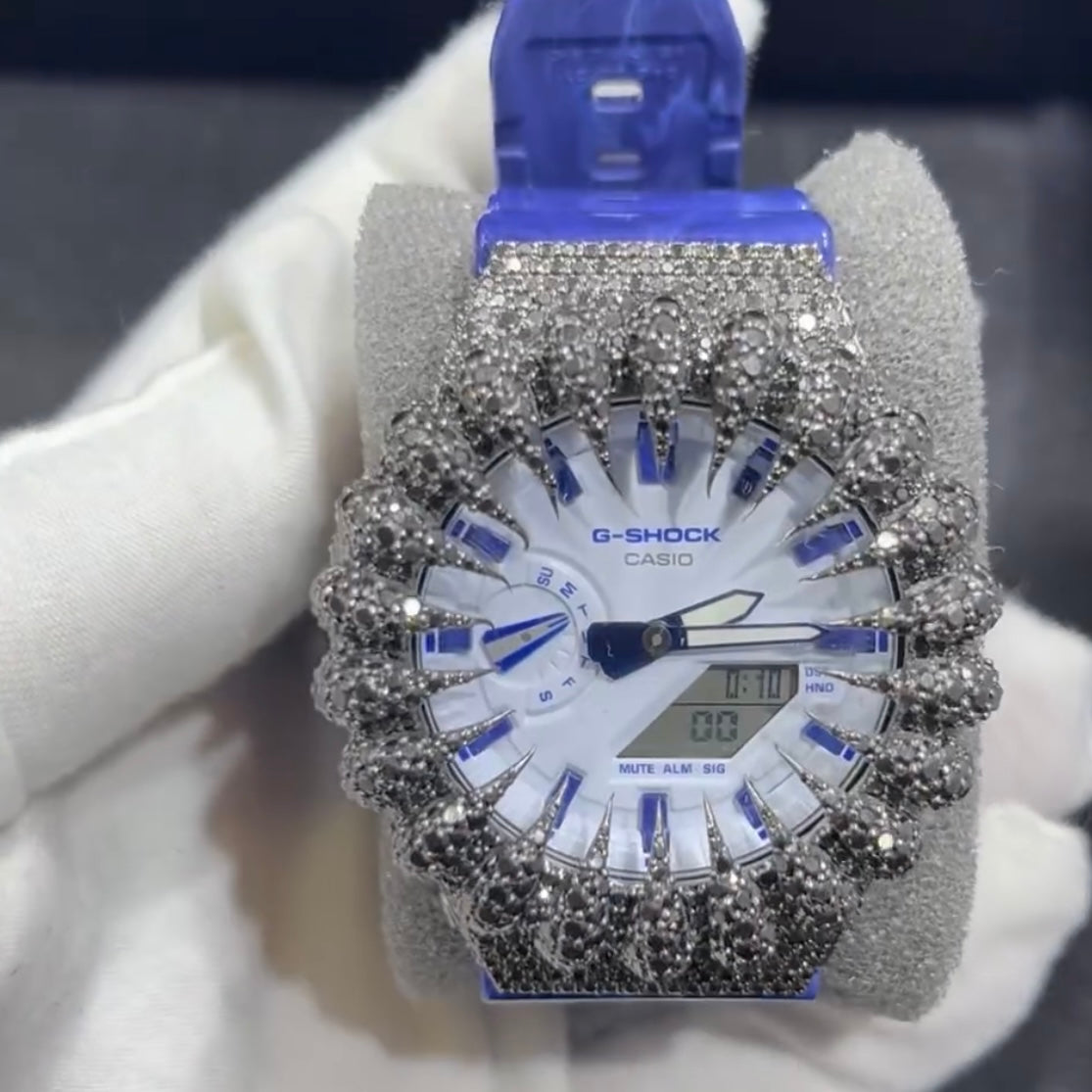 Iced Out Two Tone G Shock GA2100 Moissanite Watches Case 10K Gold