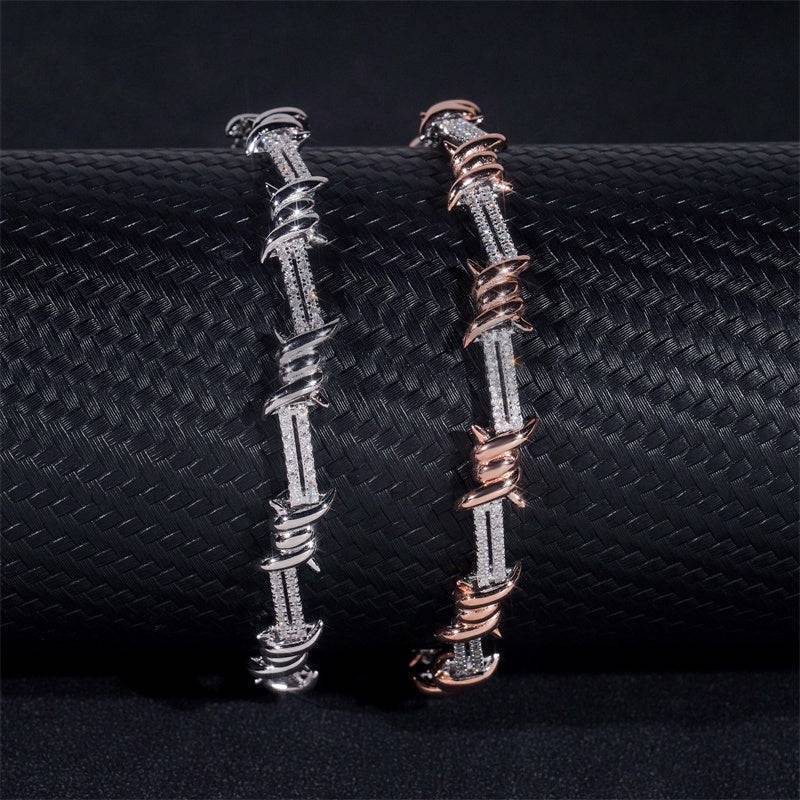 925 Sterling Silver Men Jewelry 6MM Moissanite Diamond Iced Out Wire Barber Bracelet