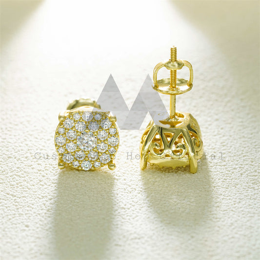 Hip Hop 925 Silver VVS Moissanite Diamond Earrings Screw Back Cluster Style