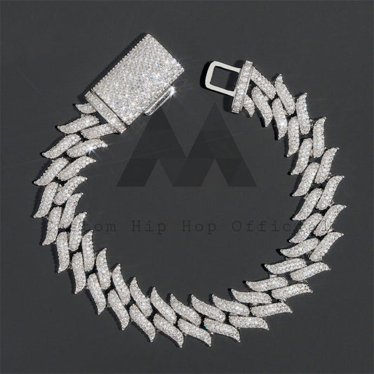 Silver 925 15MM Spike Cuban Bracelet Iced Out VVS Moissanite Diamonds Hip Hop Jewelry For Men