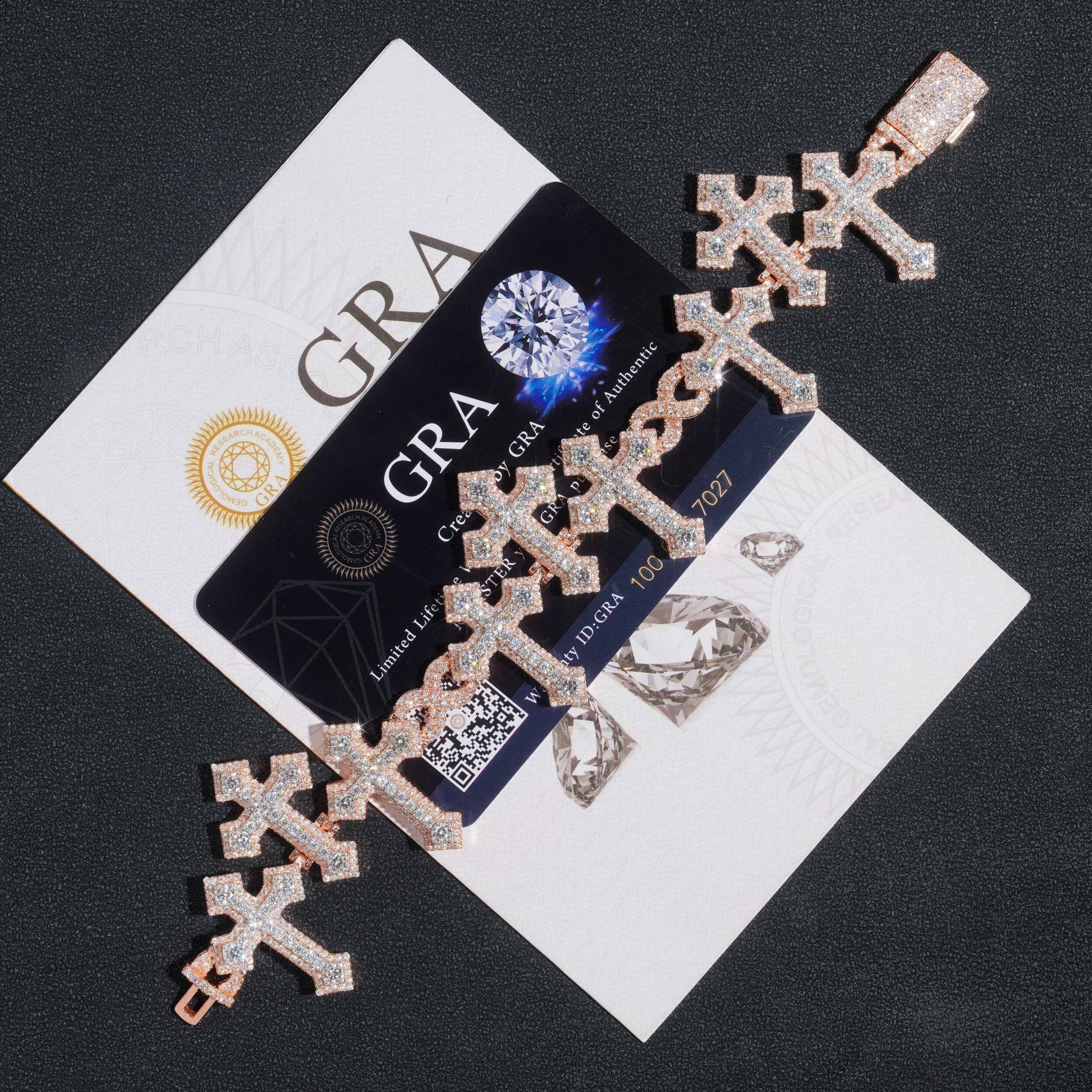 Iced Out VVS Moissanite Infinity Link Pulseira Cruz Joias Hip Hop