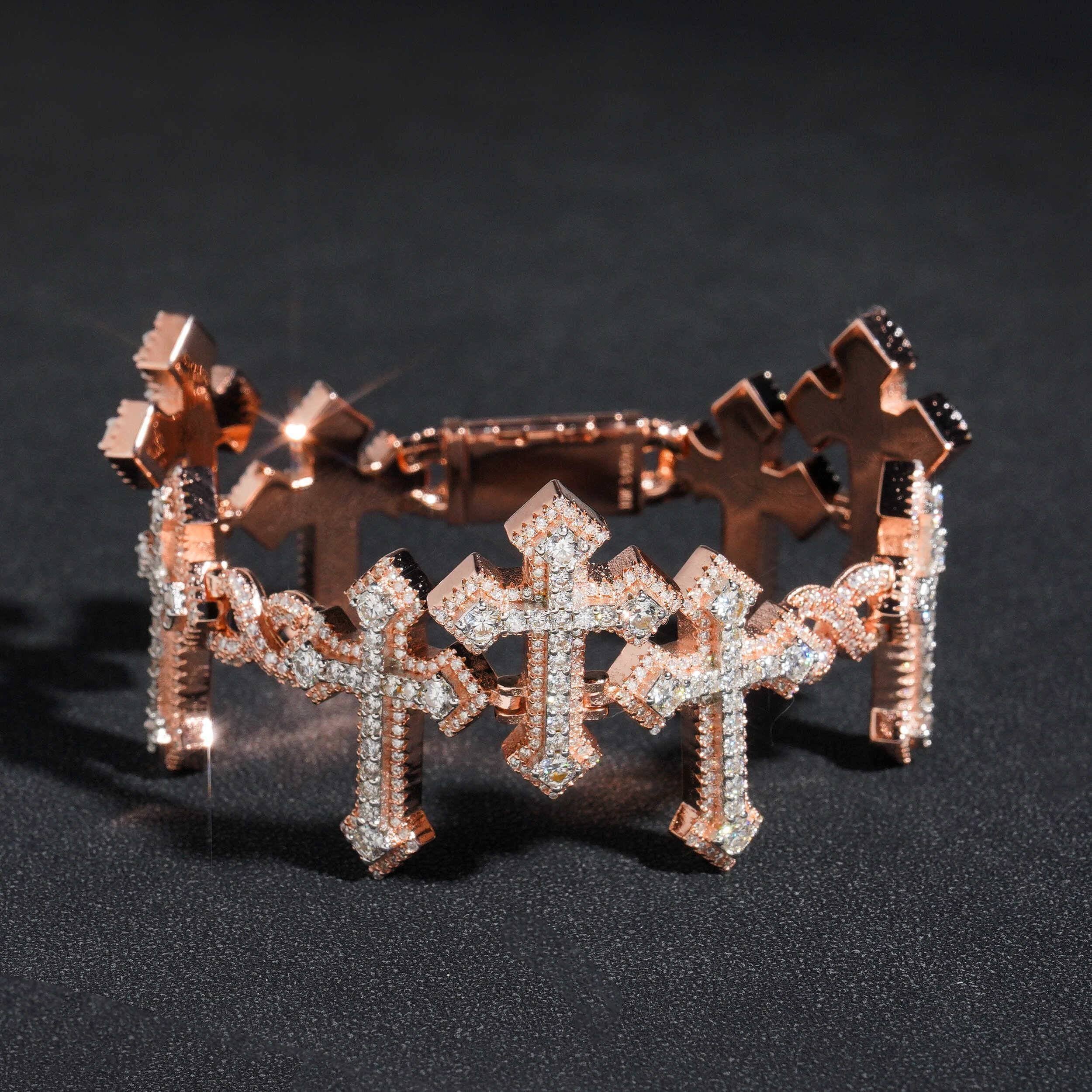 Iced Out VVS Moissanite Infinity Link Pulseira Cruz Joias Hip Hop