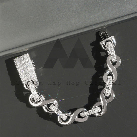 13MM Moissanite Infinity Link Bracelet Moissanite Diamond Hip Hop 925 Silver