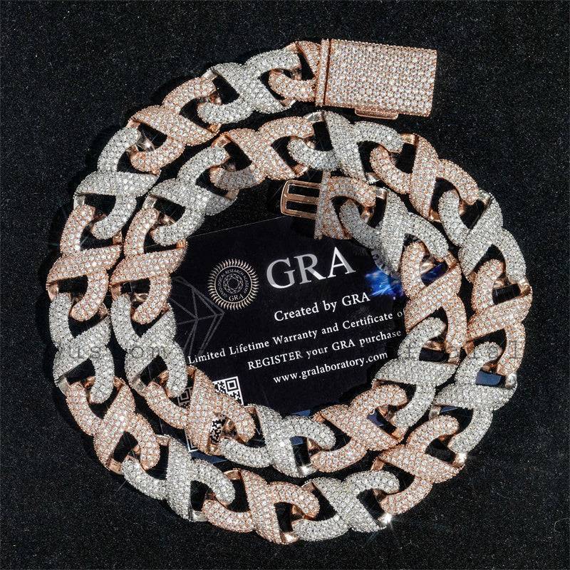 Hip hop jewelry featuring 15MM Iced Out Moissanite Infinity Link Chain in Rose Gold for Men0
