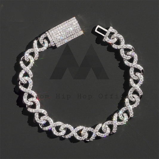10MM Iced Out Sterling Silver 925 Infinity Link Bracelet Moissanite Hip Hop Jewelry