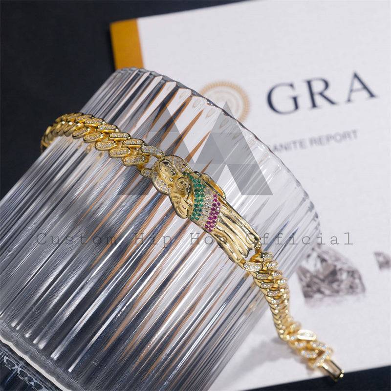 18K Gold Plated 925 Silver Iced Out Jesus Cuban Bracelet 10MM Moissanite Diamond