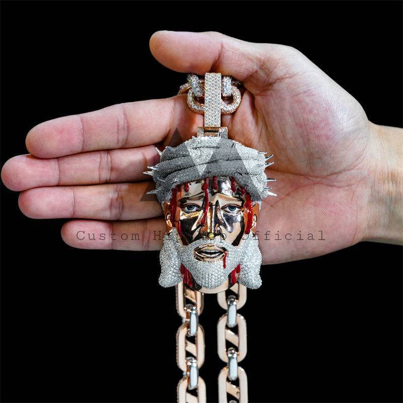 VVS Moissanite Diamond Hip Hop Iced Out 3D Blood Jesus Pendant Rose Gold Mix White Gold