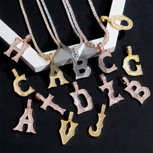 Iced Out 925 Silver 1.5" Tall VVS Baguette Moissanite Letter Initial Pendant Fit For 4MM Tennis Chain