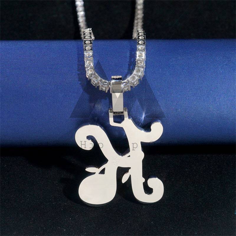 Iced Out Moissanite Diamond Initial K Pendant with Rose & White Gold Tennis Chain hip hop jewelry2