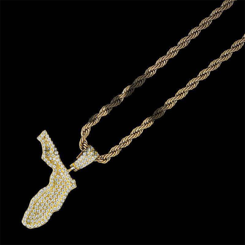 Florida Map Pendant With VVS Moissanite Diamond Hip Hop Iced Out jewelry