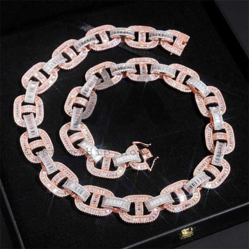 Iced out hip hop jewelry with baguette moissanite diamonds and mariner link chain2