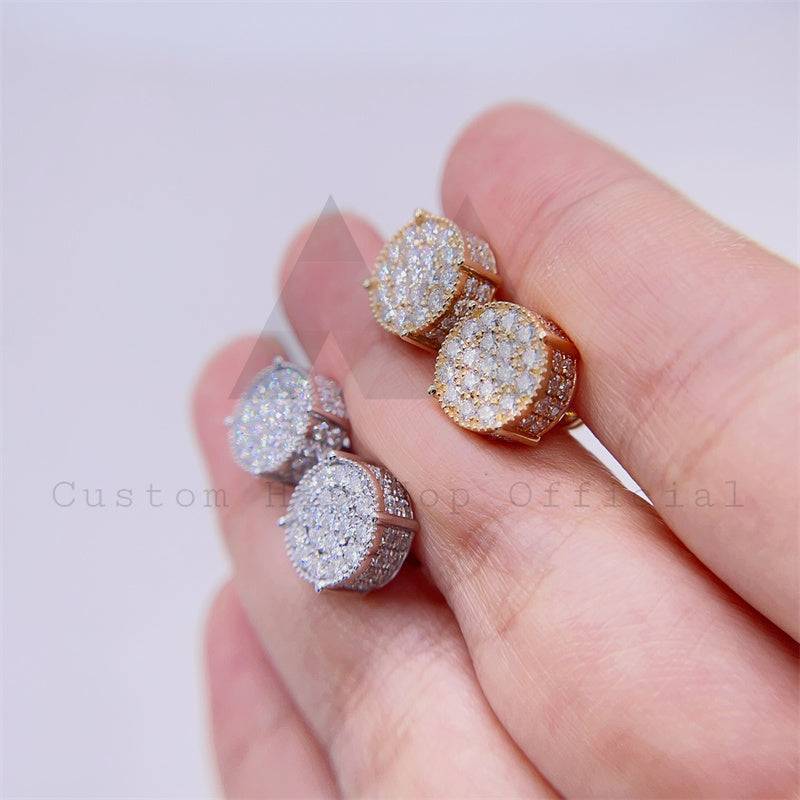 men fashion design 10k gold round iced out pave stud earrings screw back hip hop style