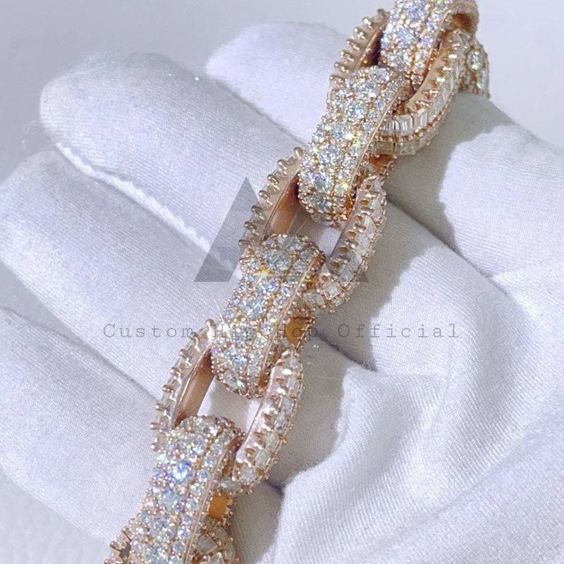 15MM Hermes Box Link Bracelet with moissanite diamonds on gloved hand