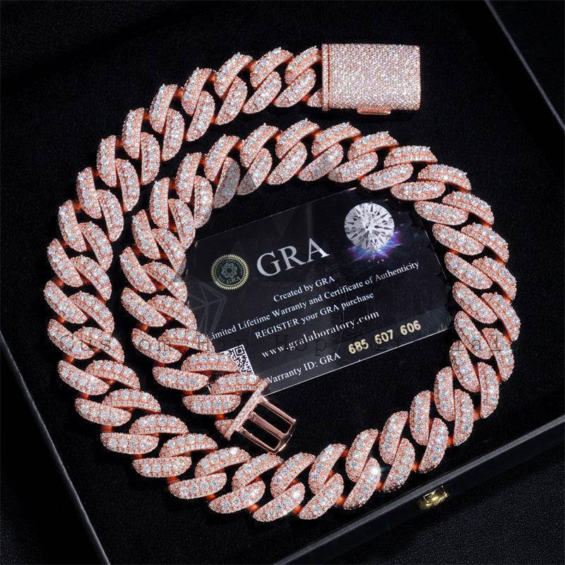 3-Row 18MM Moissanite Cuban Link Chain 14K Gold